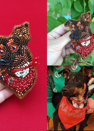 Ексклюзивна брошка ручної роботи з фото собака породи тер'єр1 фото