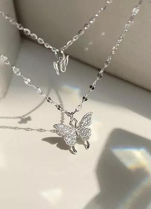 Многослойное колье кулон ожерелье подвеска цепь цепочка бабочка бусы жемчужина блестящее стразы