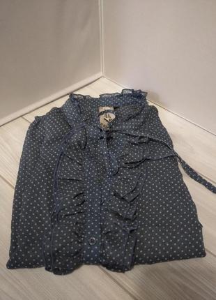 Элегантная блузка в горошек синего цвета сложного оттенка. новая без бумажной бирки.4 фото