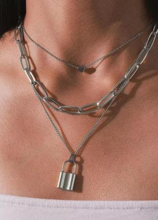 Ніжний потрійний ланцюжок у срібному кольорі тришаровий лануюг сріблястий