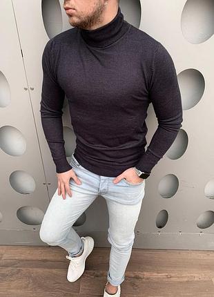Светр, кашеміровий гольф базовий сірий, водолазка вовна та кашемір