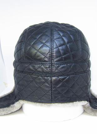 Мужская шапка ушанка из натуральной кожи и меха овчины davani 002003 фото