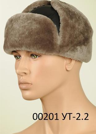 Мужская шапка ушанка из натуральной кожи и меха овчины davani  00201