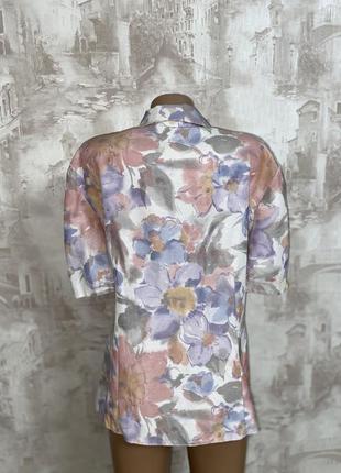 Летний льняной винтажный жакет,короткий рукав,цветочный принт(6)3 фото