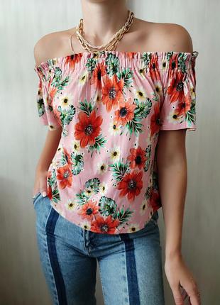 🔥шикарна нюдова блуза з відкритими плечима у принт квітів new look9 фото
