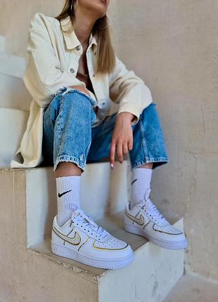 Nike white gold air force, жіночі кросівки найк форс білі, золоті