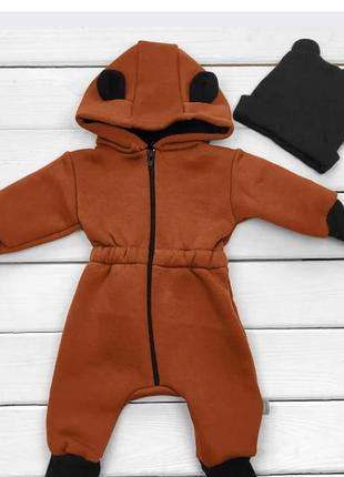 Комбінезон чоловічок теплий на флісі з шапочкою трехнитка