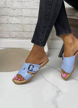 Шлепанцы натуральная кожа голубые🎀🎉💯👠