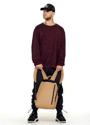Вместительный трендовый стильный мужской бежевый рюкзак для универа/школы5 фото