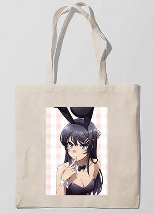 Эко-сумка, шоппер с принтом повседневная девочки-зайки seishun buta yarou wa bunny
