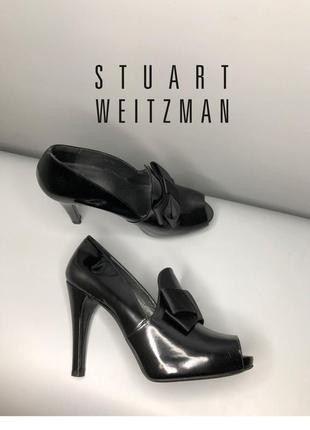 Stuart weitzman шкіряні туфлі на підборах з відкритим носком бант дизайнерські лофери owens rundholz