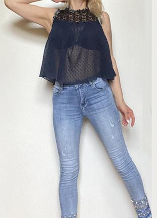 Xs-s mango коротка прозора блузка вільний топ блуза без рукава жіноча літня