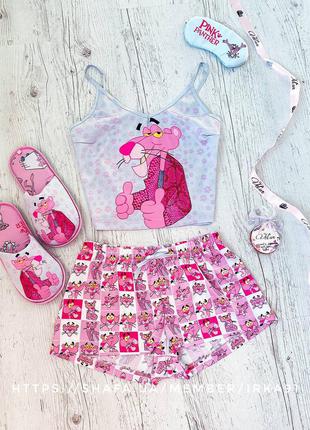 Шелковая пижама с принтом pink panter