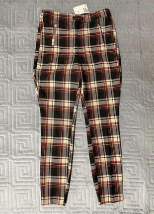 Штани штани в шотландську клітку довжина по щиколотку з високою талією4 фото