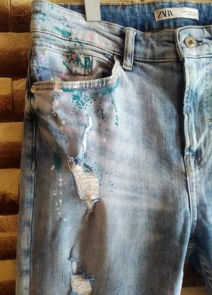 Рвані джинси необроблений край///прінт фарба.3 фото