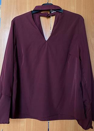 Блузка бордовая  марсала с длинным рукавом