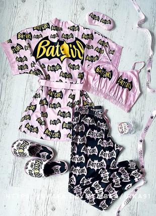 Шелковая пижама и халат с принтом batgirl6 фото