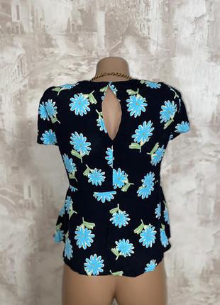 Чёрная летняя блузка,короткий рукав,цветы,завязки(029)3 фото