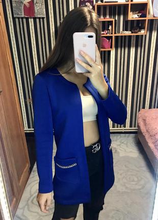 Жіночий кардиган піджак кольору електрик, р. 42-44.