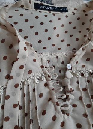 Блуза блузка удлиненная в горох горошек нюд беж оверсайз вільна свободна горох база6 фото
