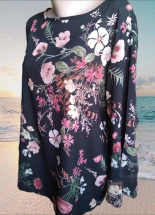 Черная цветочная шифоновая блузка quiz с длинными рукавами с воланами/цветочный флористический принт3 фото