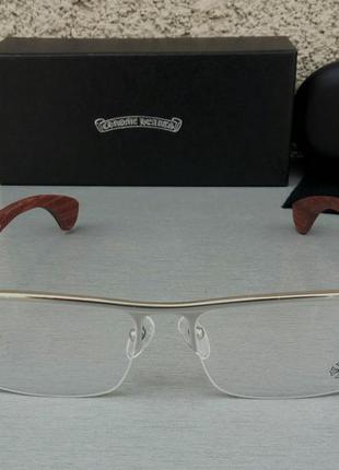 Chrome hearts окуляри іміджеві оправа для окулярів у сріблястому металі дужки дерево коричневі2 фото