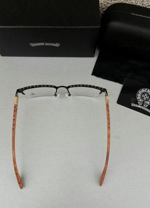 Chrome hearts очки имиджевые оправа для очков мужские в черном металле дужки дерево коричневые6 фото