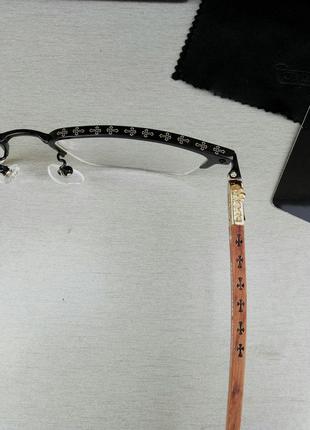 Chrome hearts очки имиджевые оправа для очков мужские в черном металле дужки дерево коричневые4 фото