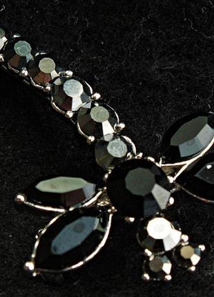 Брошь стрекоза со стразами и черными камнями