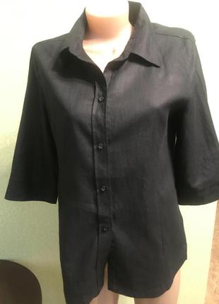 Льняная женская рубашка черного цвета2 фото