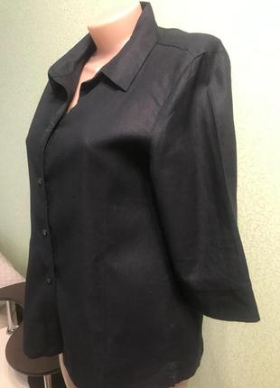 Льняная женская рубашка черного цвета3 фото