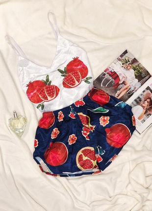 Піжама шовк фрукти гранат шорти топ майка