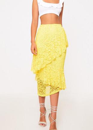 Plt шикарная эффектная ярусная кружевная миди юбка с ассиметричным низом