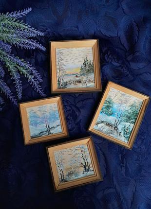 Картины пейзаж авторская работа 1990 - годы художник софиевский  масло береста набор художественных миниатюр2 фото