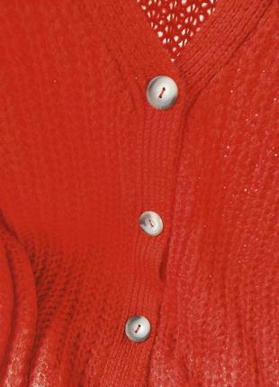 Вязаный жакет, кардиган ярко-красного оттенка8 фото