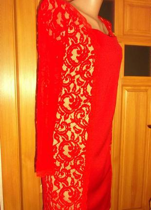 Платье красное прямое гипюр по боку миди вечернее распродажа р. l - exclusive3 фото