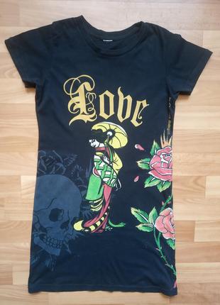 Оригинальное платье-футболка ed hardy by christian audigier на р. 146-158