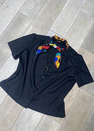 Летний винтажный черный жакет с коротким рукавом,цветные вставки(7)