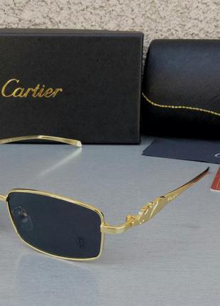 Очки в стиле cartier  унисекс солнцезащитные модные узкие черные в золоте поляризированые