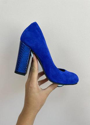 Эксклюзивные туфли лодочки итальянская кожа и замша синие электрик3 фото