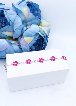 Срібний браслет з рожевим гібіскусом
