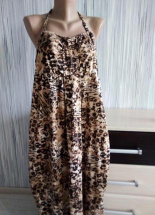 Макси-платье-бандо со съемными бретелями леопардовый принт