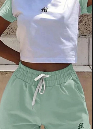 Женский летний спортивный прогулочный костюм с шортами и топом 2 цвета 89ко2 фото