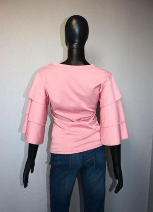 Блуза футболка свитшот пуловер пыльная роза рукав тройным воланом, l (3897)3 фото
