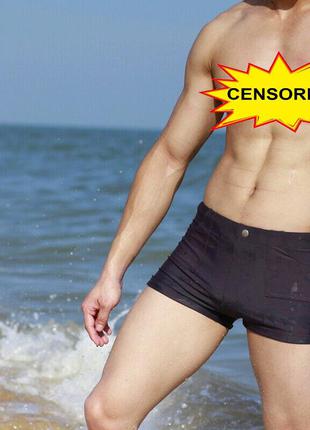 Круті чорні щільні чоловічі плавки шорти "брас" 16825 з кишенями і смужкою збоку