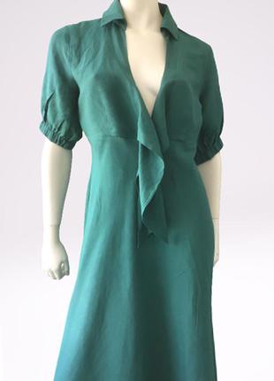 Платье миди с коротким рукавом бренда zara woman лен в составе5 фото