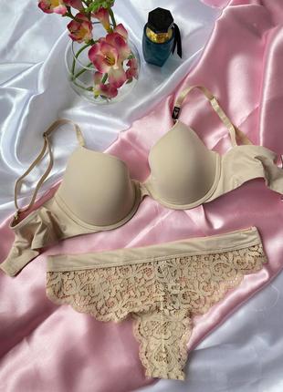 Бежевий комплект ліф, нюдовий бюст, бра  75a,75b,75c victoria's secret , виктория сикрет