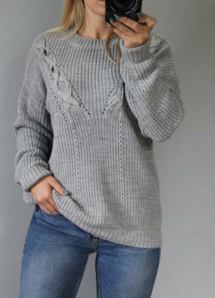 Теплый базовый, серый свитер с косами от бренда  primark.m-ка.eur38/40