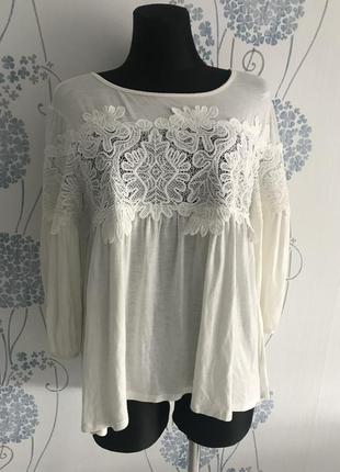 Adiva нарядний топ, блуза з ірландськими мереживами , розмір s -m