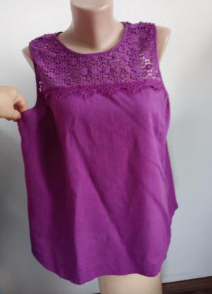 Льняной топ,блуза фиолетового цвета с шитьем